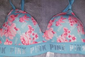 PINK Victoria's Secret Light Blue Floral Logo Bra